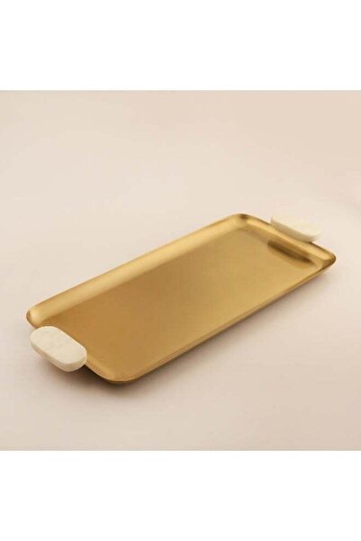 Generic La Mesa Metal Serving Tray With White Marble Handle