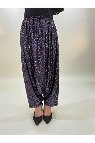 EM&MA DESİNG Işıltılı Pul Payetli Lastikli Bel Şalvar – Tek Beden Rahat Kesim...
