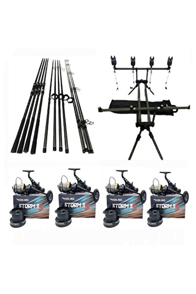 Cool Angel Set de pescuit, 4 lansete din carbon 3,90 m,3 Segm, 4 mulinete Sto...