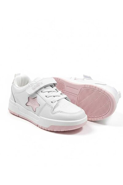 Moda Kadıköy Girls' White Powder Orthopedic Sole Velcro and Lace-Up Sports Shoes