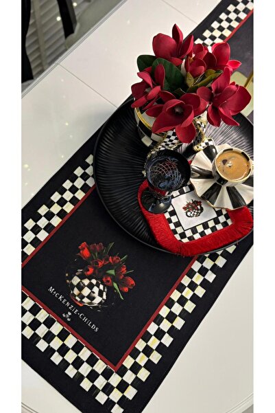 Nef’s Atelier Black and White Checkered Patterned Decorative Table Runner wit...