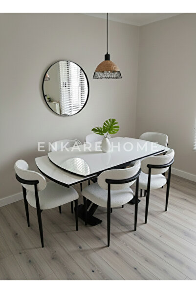 Enkare X Ayaklı Gloss Masa ve Polo Sandalye Takımı - Çift Açılır High Gloss M...