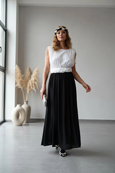 Su Koleksiyon فستان HERA ذو اللونين من الموسلين المنسوج عند الخصر باللون الأسود