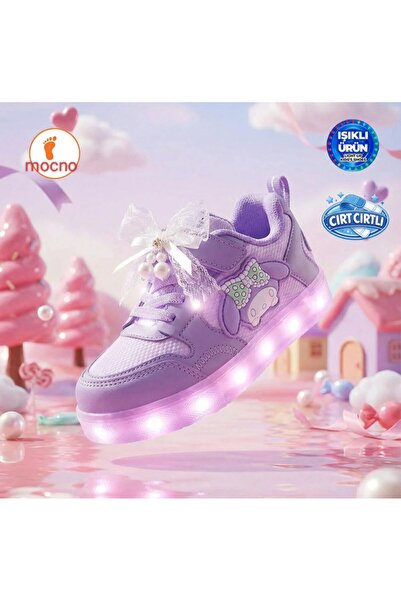 mocno Lilac-Purple Light-Up Girls' Sneaker Sports Shoes with Pearls and Bow
