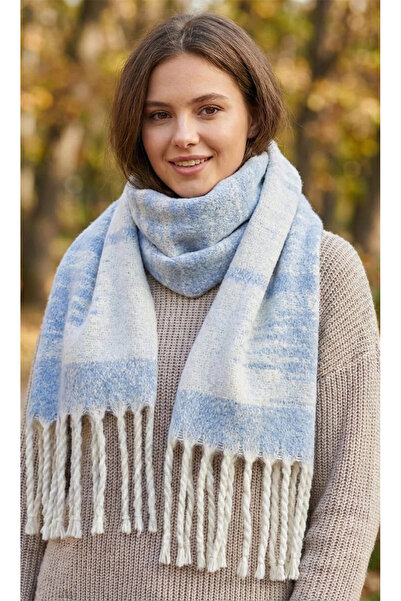 Elit Scarf Zi̇kzak Pattern Premium Scarf-Blue