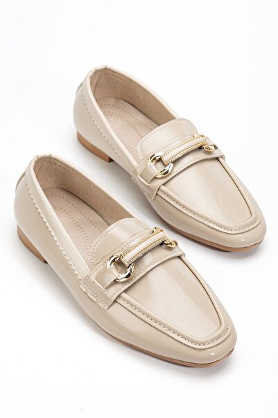 Hayalimdeki Ayakkabı Γυναικείες μπαλαρίνες σε μπεζ γυαλιστερό δέρμα με λεπτομ...