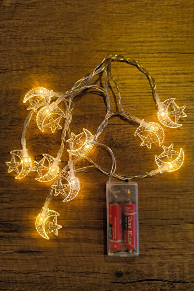 TrendDeco Ay Yıldız Temalı Pil ile Çalışan Dekoratif Led Işık 1,5 Metre