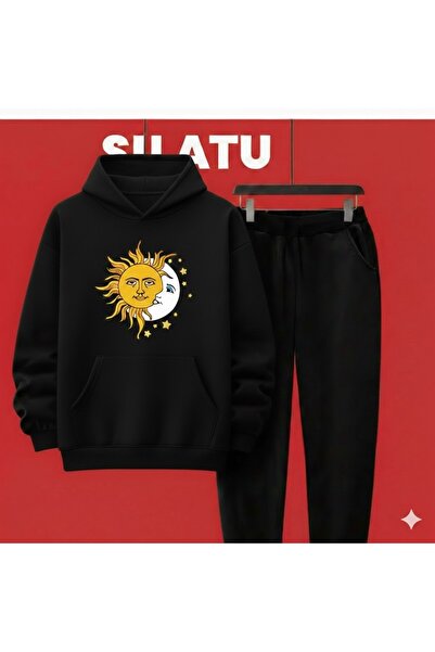 TUNWEX Unisex Hooded Sun Moon Black 2-Piece Set