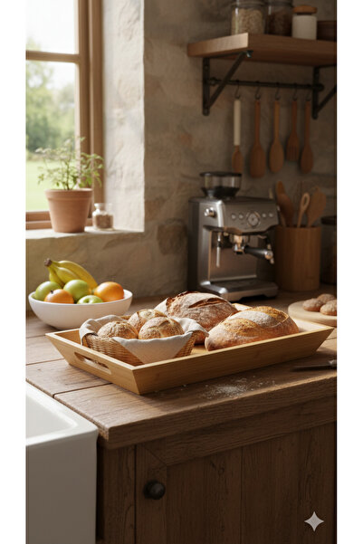 ELZEMHOME Lüks Bambu Dikdörtgen Sunum Tablası & Dekoratif Tepsi