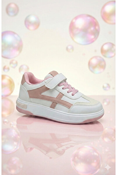 ORELİON Pantofi sport pentru copii, roz și alb, cu velcro și șireturi ușor el...