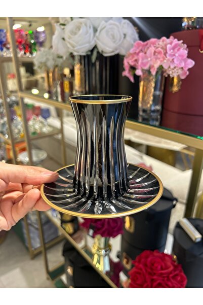 Bohemians Siyah Kristal Kesme Çay Bardağı Takımı