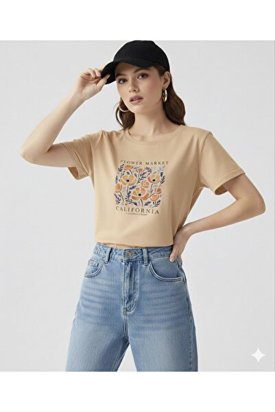 BW Bravely Wear Tricou cu gât rotund pentru femei, cu imprimeu Flower Market ...