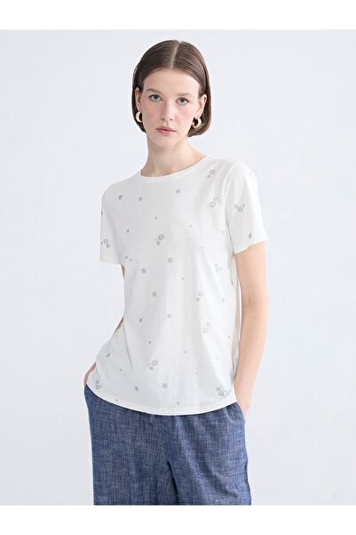 LC Waikiki طاقم الرقبة الأزهار المرأة تي شيرت