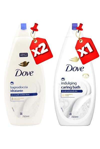 Dove SHOWER GEL 750ML Moisturizing X2 + 720ML INDULGING CARING BATH X1