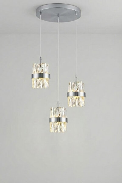 RONİSU AYDINLATMA Roxy 3'lü Taşlı Sarkıt Kristal Taşlı LED Avize