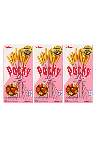 Glico Set of 3 Pocky Strawberry Glico Packs, Strawberry Cream Biscuit Sticks,...