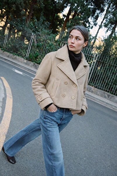 HAKKE Ceket Yaka Kadın Kaşe KABAN