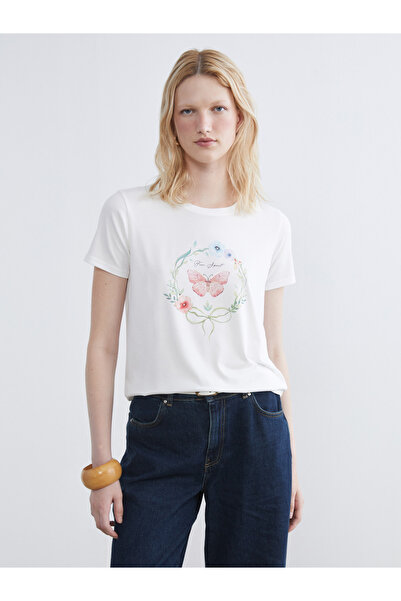 LC Waikiki طاقم الرقبة المطبوعة تي شيرت المرأة