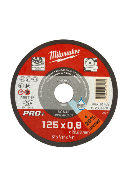 Milwaukee Abrasive disc for cutting stainless steel, 125x0.8x22.22, code 4932...