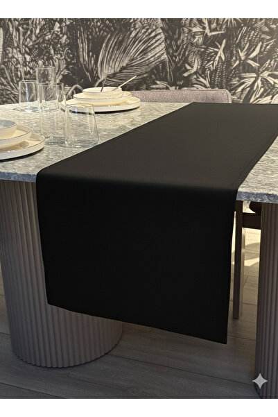 Skhome Düz Siyah Dekoratif Baskılı Runner 1 Adet 40x140cm (Düz-Siyah)