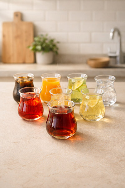 Kitchen Way طقم من 8 أكواب زجاجية من البوروسيليكات سعة 200 مل، مقاومة للحرارة...