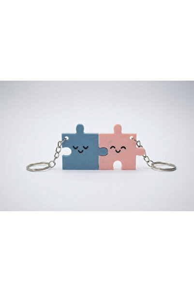 MidoriWorks Birbirini Tamamlayan Puzzle Parçası Çift Anahtarlığı - (Mavi & Pe...