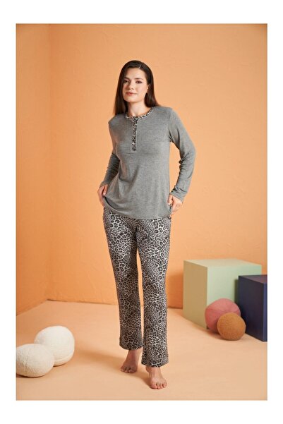 Pjs Pijama PJS Γυναικείο Σετ Πιτζάμες με Λαιμόκοψη 0 και Πατιλέτες 28047