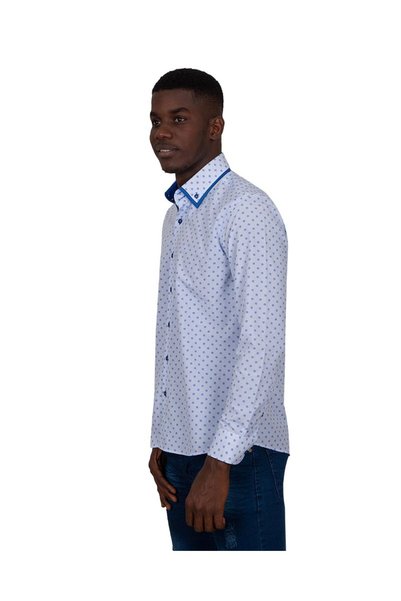 MAKROM Double Collar Design Blue Floral White Shirt