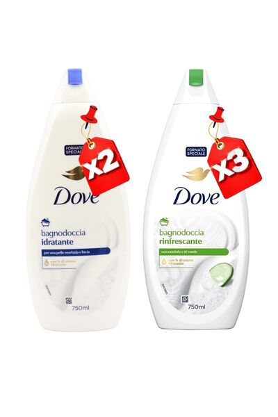 Dove SHOWER GEL 750ML Moisturizing X2 + 750ML REFRESHING X3