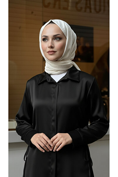 Foremia Side Tie Satin Tunic-Black