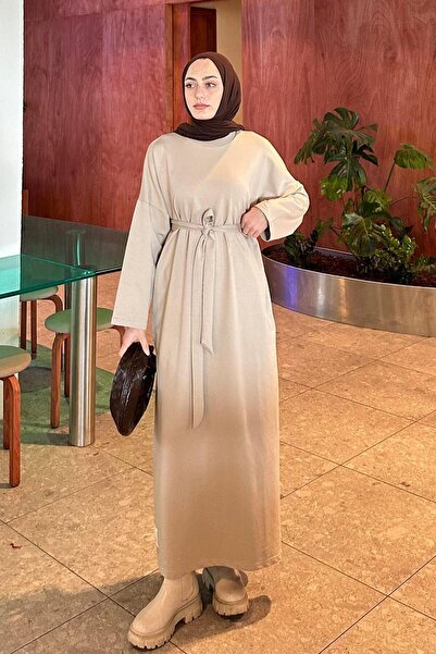 lamelif Skirt with Embroidered Belted Hem Dress Beige