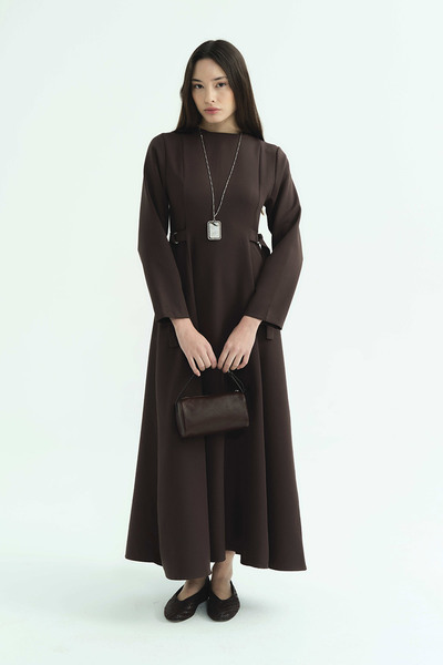 Hooopstore D Buckle Detailed Long Brown Dress