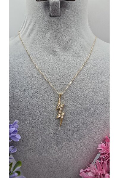 ahsenaksesuar2025 Şimşek Kolye Altın Renkli Zirkon Taşlı Yıldırım Figürlü Işı...