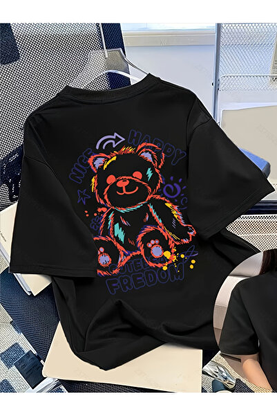 ELAN WEAR Teddy printed oversize women's/men's unisex white t-shirt