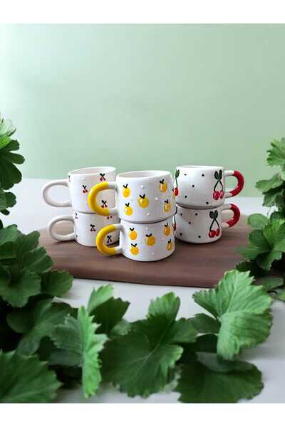 aktas seramik طقم كوب سيراميك من كيريز آند ليمون مكون من 6 قطع