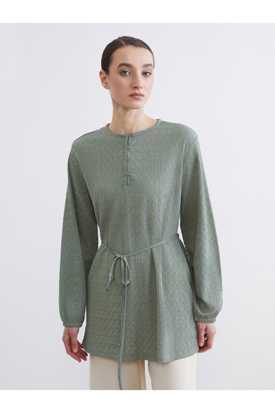 LC Waikiki تونيك منقوش بياقة دائرية وربطة خصر