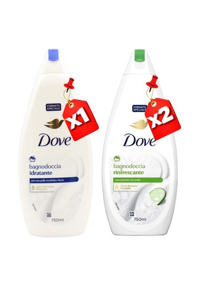 Dove SHOWER GEL 750ML Moisturizing X1 + 750ML REFRESHING X2