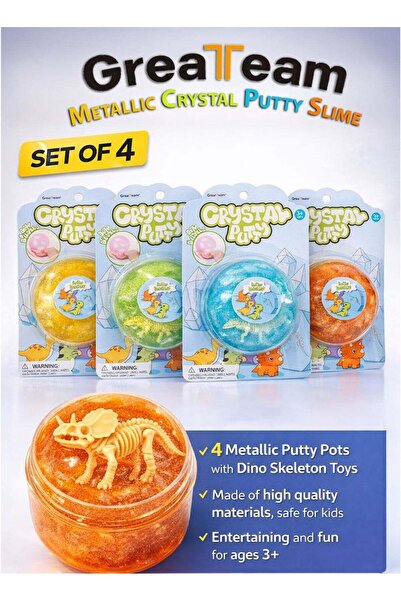 Greateam Premium Metallic Crystal Putty Slime Set of 4 with Dino Skeleton Toy...