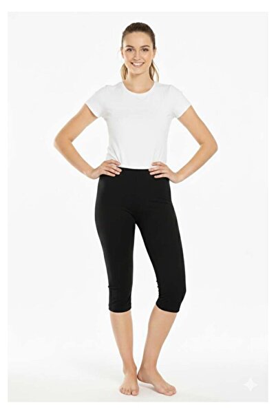 Tusebu Women's Black High Waist Capri Leggings Sports Yoga Pilates Stretchy T...