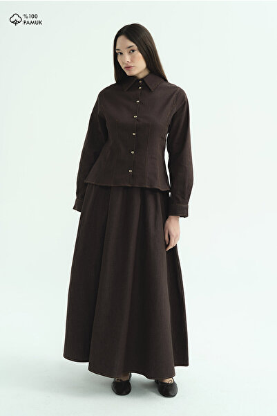 Hooopstore Beli Highlighted Denim Brown Skirt Set