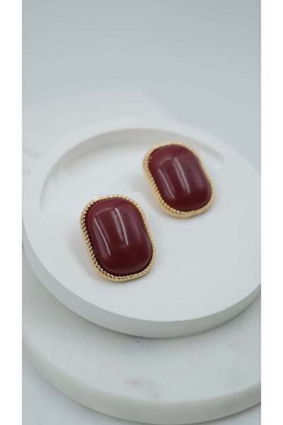 Jerie Gold Rectangular Plate Burgundy Acrylic Earrings
