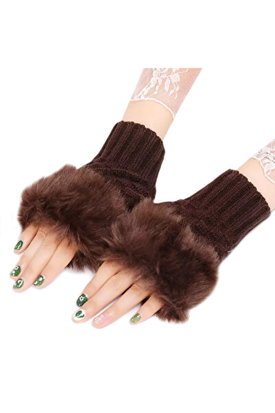 EFAYN.RO Women's gloves, wrist model, fur at the base, universal size, dark b...