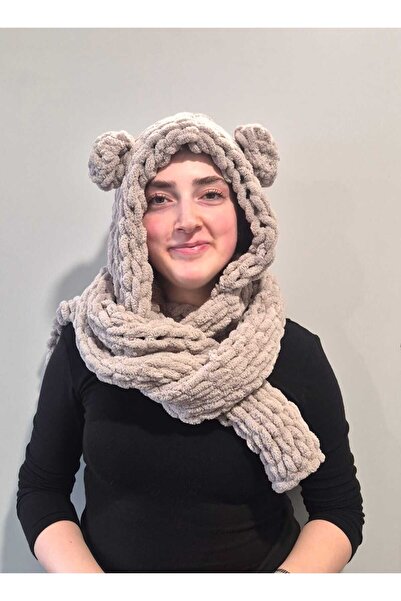 Dodemert Home Puffy Light Brown Hand Knitted Wegh United Scarf Beanie Balaclava