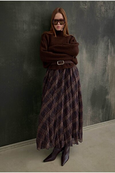 HEQA Καρό φούστα βουάλ με ραβδώσεις