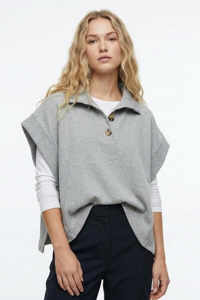 Rays 3106A Μπλουζάκι με κουκούλα και κουμπιά, γκρι