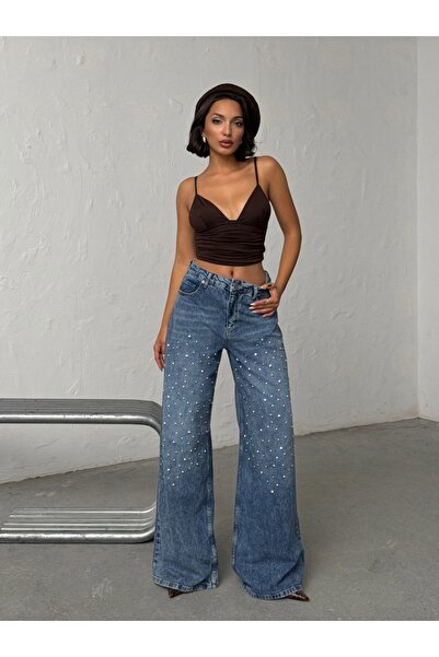 ADAMODA.RO Wide-leg denim jeans with shiny details