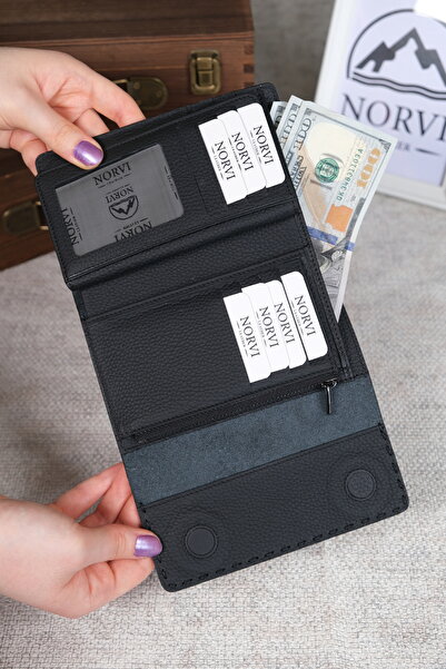 Norvi Leather Saraciye Stitched Multi-Compartment Genuine Leather Wallet Wome...
