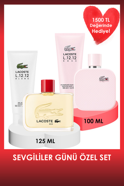 Lacoste Red EDT 125 ml + L.12.12 Rose EDP 100 ml + L.12.12 Rose Duş Jeli + L....