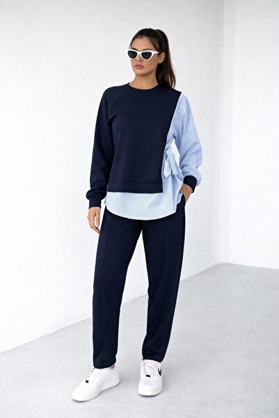 Ded COLLECTION Women's Round Neck Side Tie Shirt Detailed Modal Set