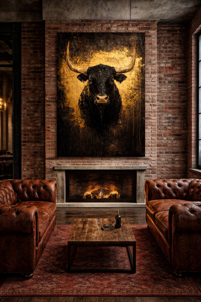 My canvas Tablou pe pânză de lux cu taur negru și auriu – Artă murală industr...
